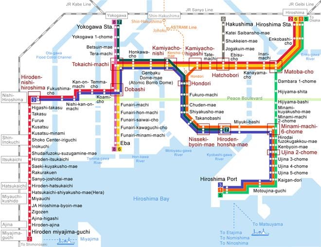 Žemėlapis hirosimos tramvajus